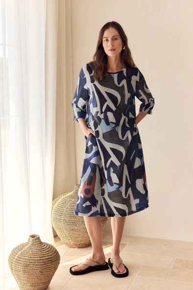 Tirelli '25D3753 Dress' - Blue Abstract Print