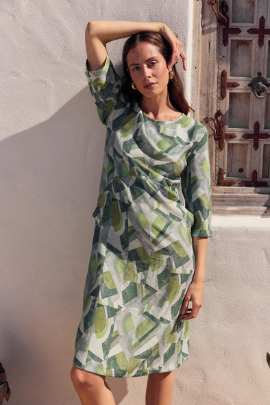 Tirelli '25D3753 Dress'- Green Geo Print