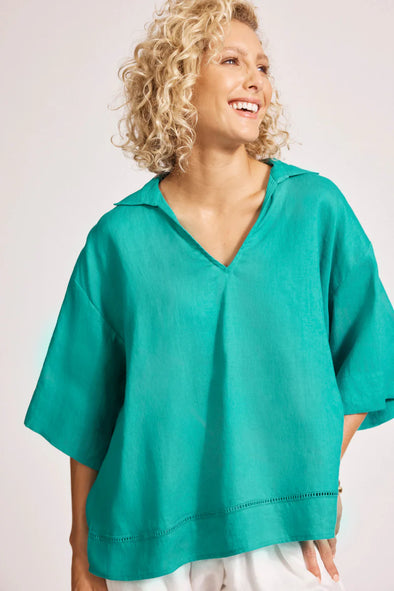 Eb & Ive 'Miramar Collared Top' - Lagoon