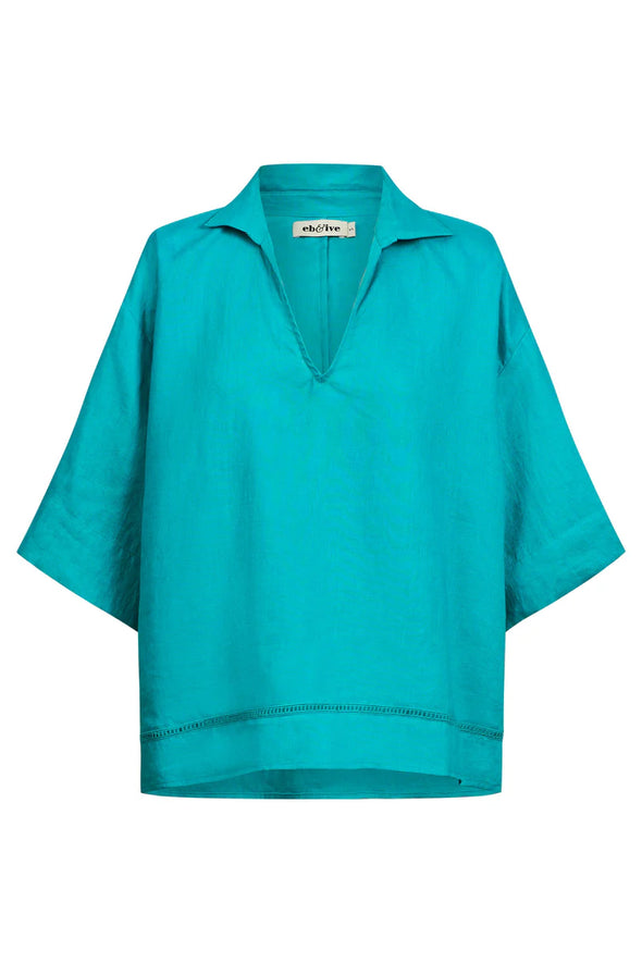 Eb & Ive 'Miramar Collared Top' - Lagoon