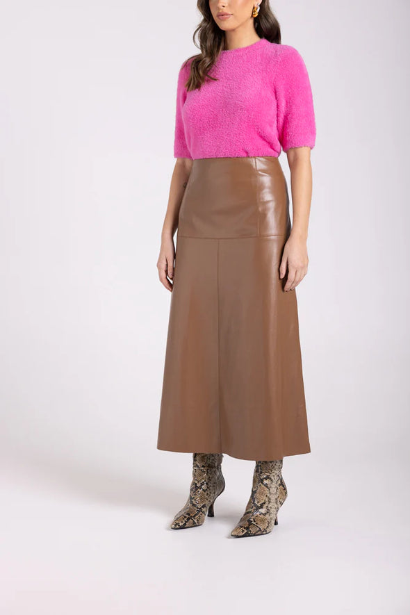 Two T's '3080 Faux Leather Midi Skirt'  - Camel