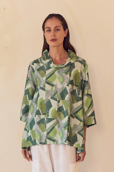 Tirelli '25A3750 Top'  - Green Geo Print