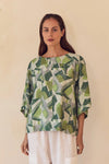 Tirelli '25A3751 Wide Sleeve Top' - Green Geo Print