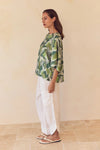 Tirelli '25A3751 Wide Sleeve Top' - Green Geo Print