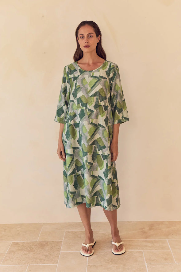 Tirelli '25D3753 Dress'- Green Geo Print