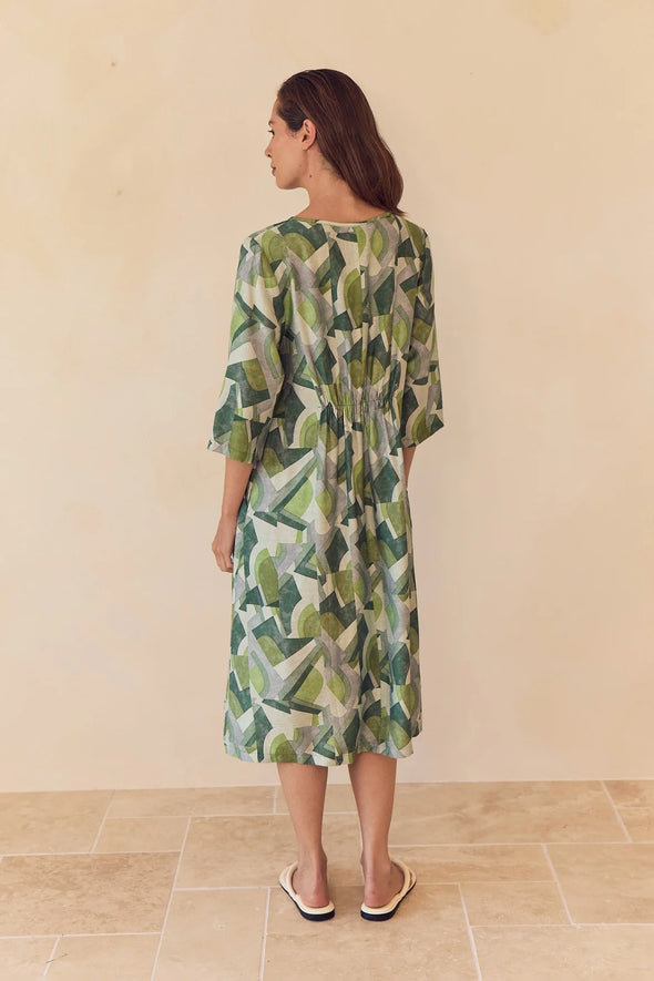 Tirelli '25D3753 Dress'- Green Geo Print