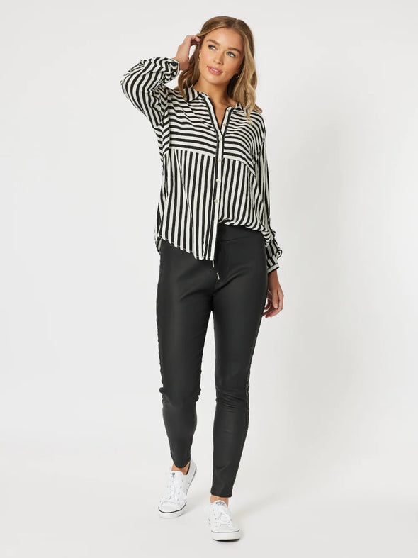 Threadz 'Tina Stripe Shirt' - Black/White Stripe