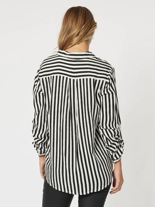 Threadz 'Tina Stripe Shirt' - Black/White Stripe