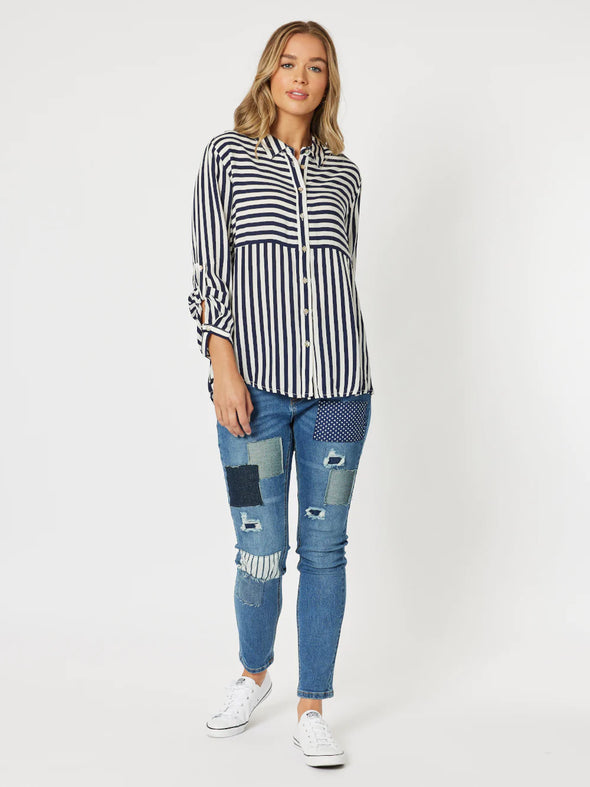 Threadz 'Tina Stripe Shirt' - Navy White Stripe