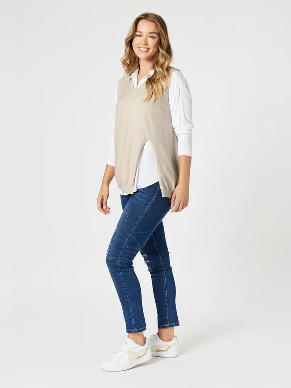 Threadz 'Vicky Side Split Vest' - Natural
