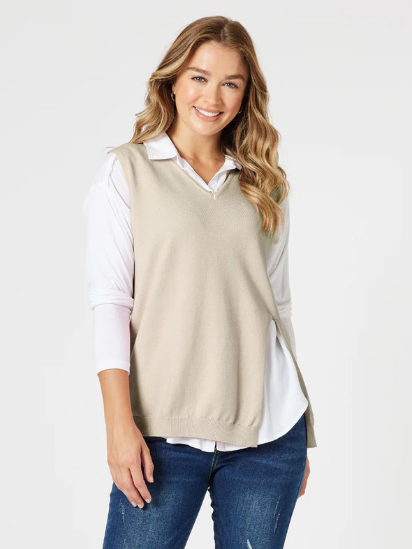 Threadz 'Vicky Side Split Vest' - Natural