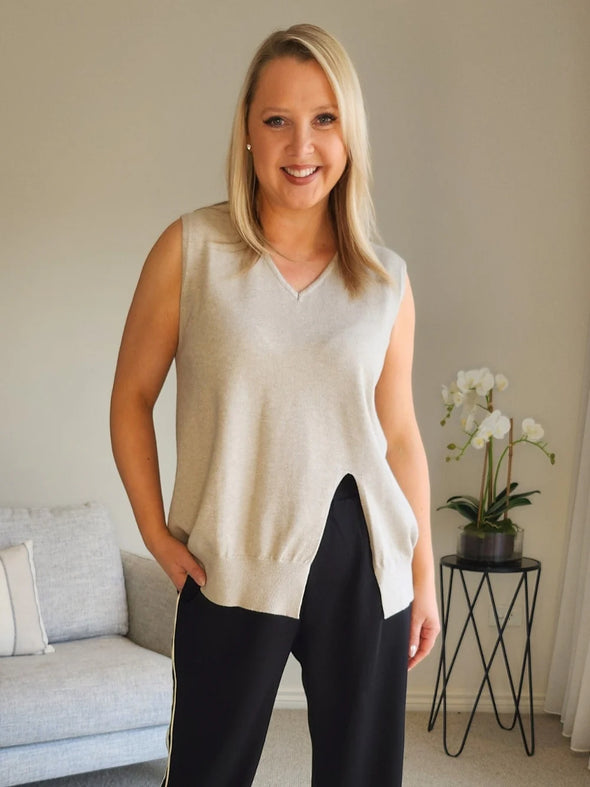 Threadz 'Vicky Side Split Vest' - Natural