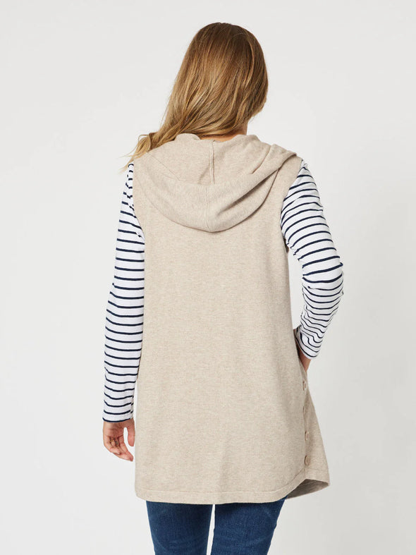 Threadz 'Ollie Side Button Vest' - Oatmeal