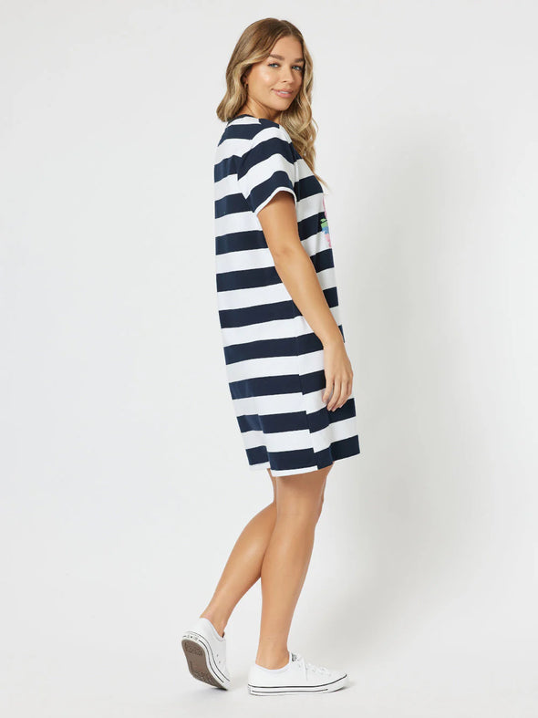 Threadz 'Pink Heart Stripe Dress' - Navy/White