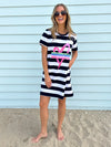 Threadz 'Pink Heart Stripe Dress' - Navy/White