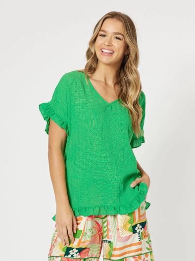 Threadz 'Tulum V Neck Top' - Emerald