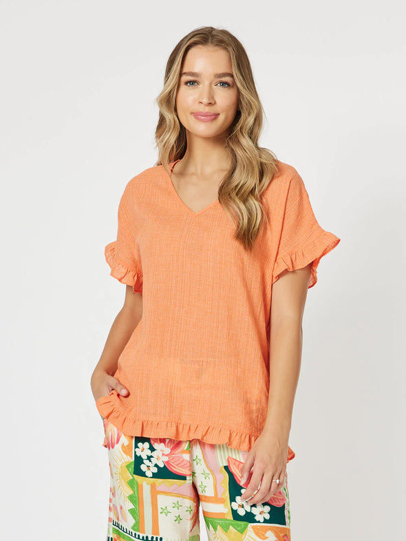 Threadz 'Tulum V Neck Top' - Papaya