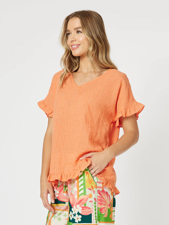 Threadz 'Tulum V Neck Top' - Papaya