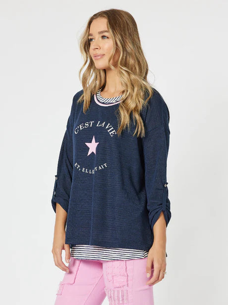 Threadz 'C'est La Vie 2 In 1 Top' - Navy