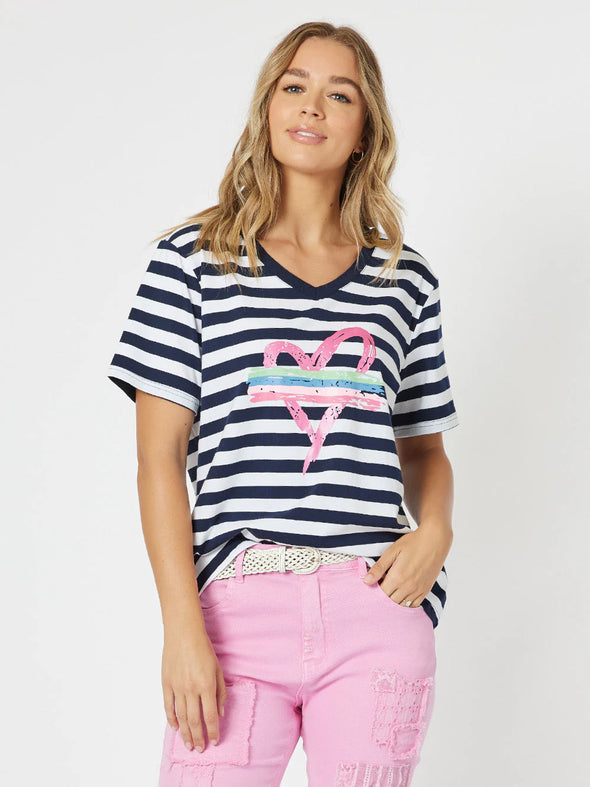 Threadz 'Heart Stripe T-shirt' - Navy/White