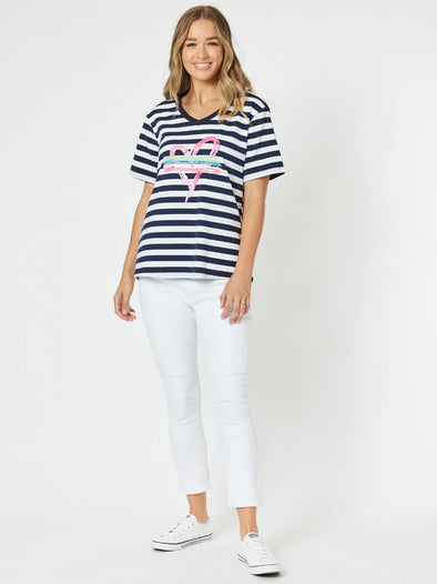 Threadz 'Heart Stripe T-shirt' - Navy/White
