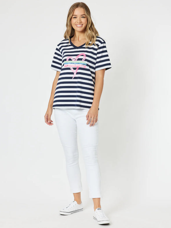 Threadz 'Heart Stripe T-shirt' - Navy/White