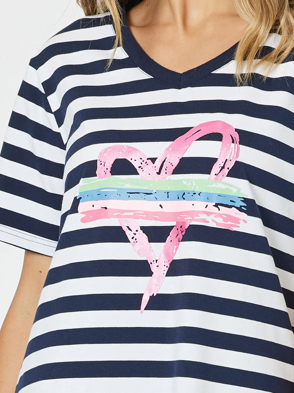 Threadz 'Heart Stripe T-shirt' - Navy/White