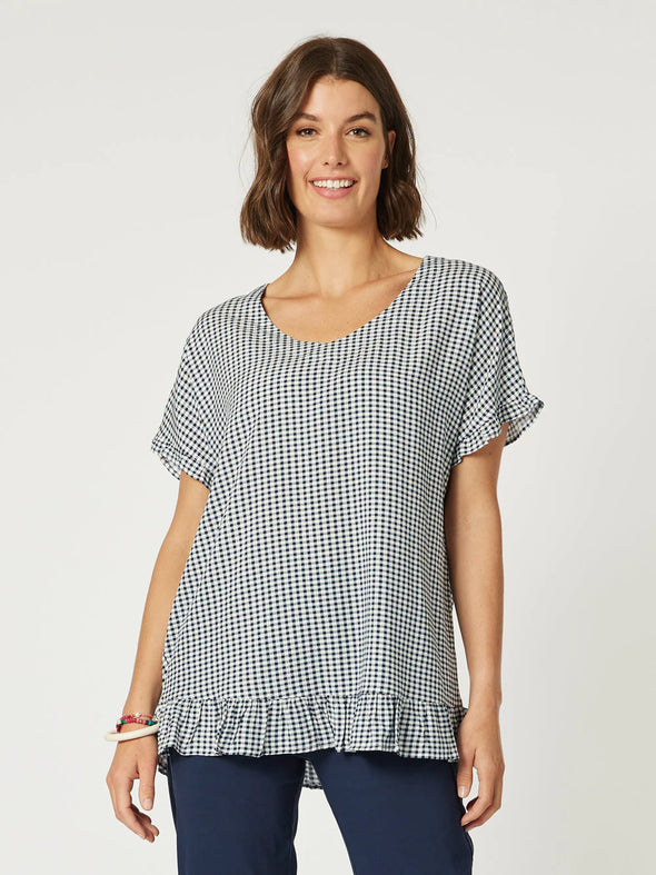 Clarity 'Checks Ruffle Top' - Navy Gingham