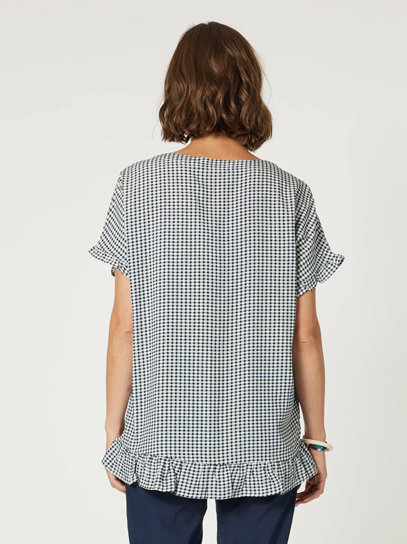 Clarity 'Checks Ruffle Top' - Navy Gingham