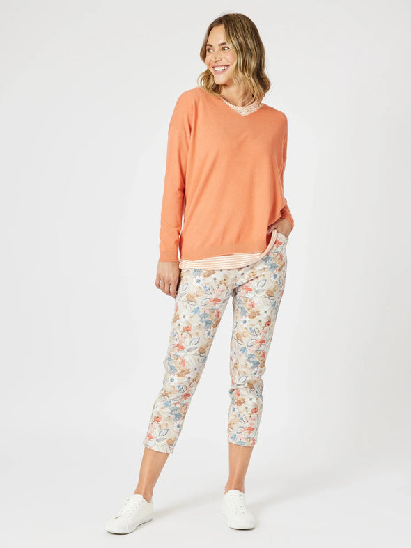 Threadz 'Layla  Floral Print Pant'- Natural Floral