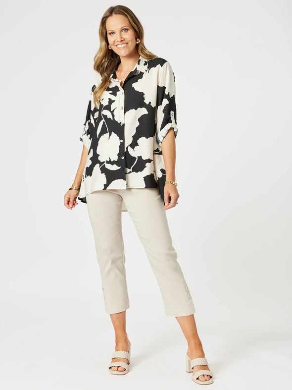 Clarity 'Barcelona Shirt Floral Print' - Black/Natural
