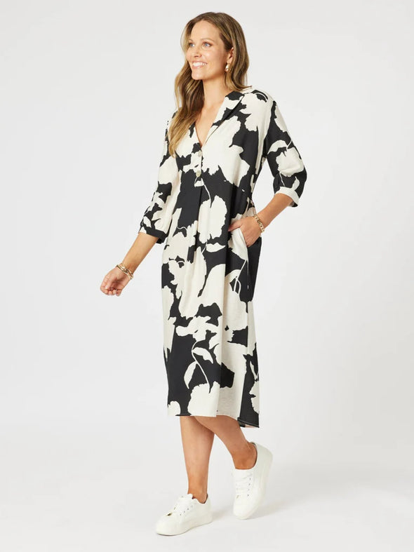 Clarity 'Barcelona Dress Floral Print' - Black/Natural