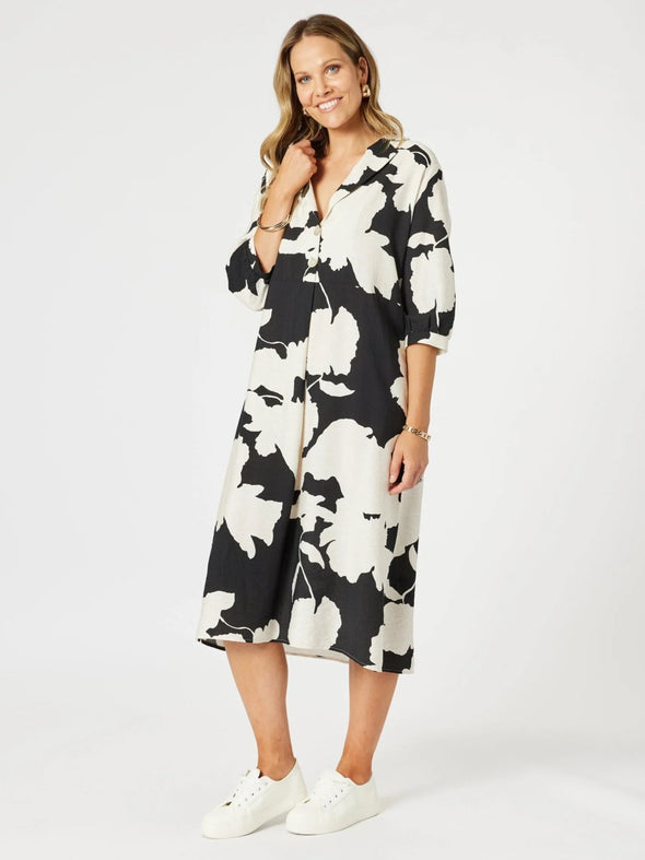 Clarity 'Barcelona Dress Floral Print' - Black/Natural