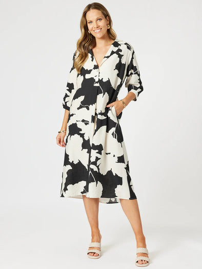 Clarity 'Barcelona Dress Floral Print' - Black/Natural