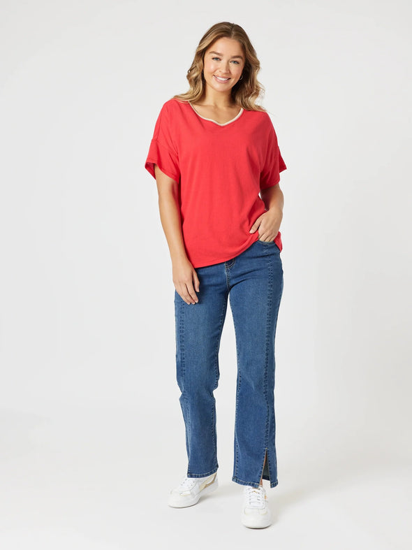 Threadz  'Bella V Neck Tee'- Red