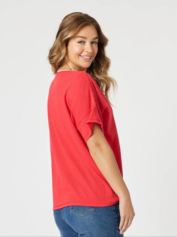 Threadz  'Bella V Neck Tee'- Red