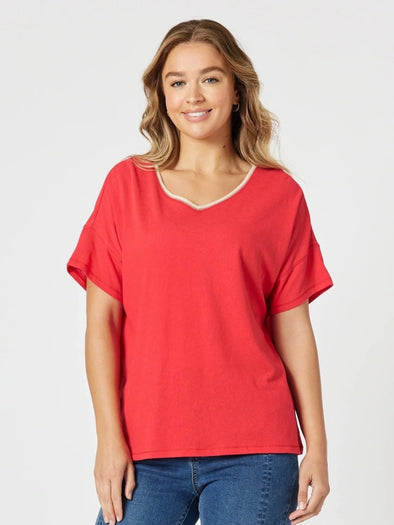 Threadz  'Bella V Neck Tee'- Red