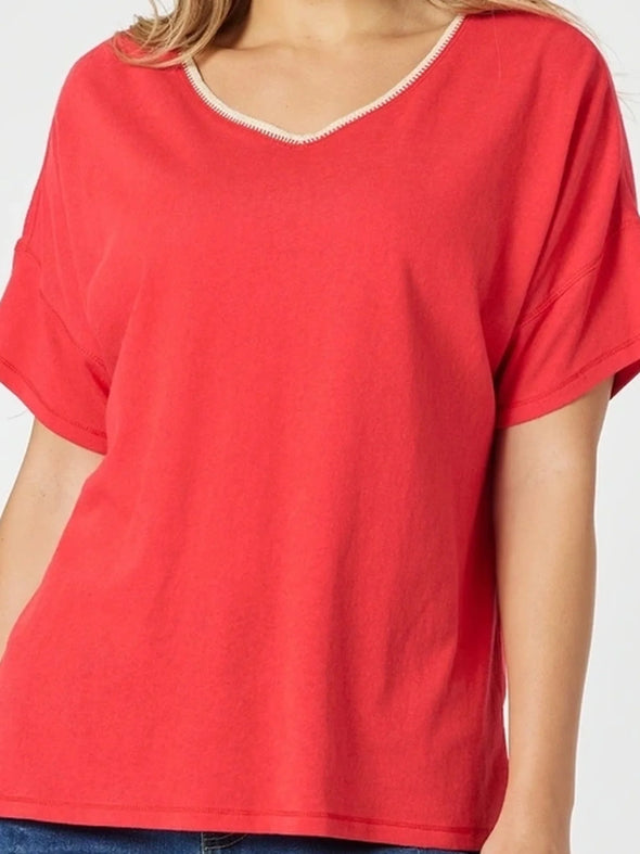 Threadz  'Bella V Neck Tee'- Red