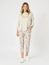 Threadz 'Layla  Floral Print Pant'- Natural Floral