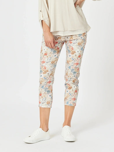 Threadz 'Layla  Floral Print Pant'- Natural Floral