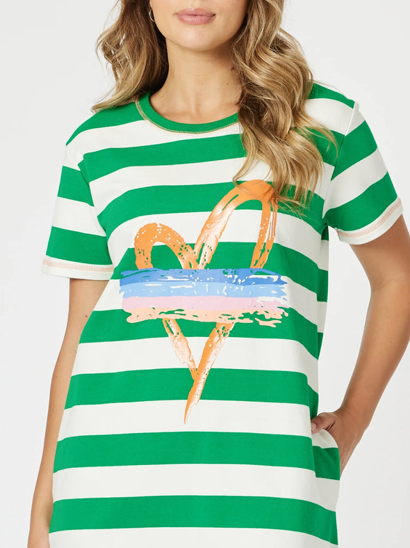 Threadz 'Heart Dress' - Elm White Stripe