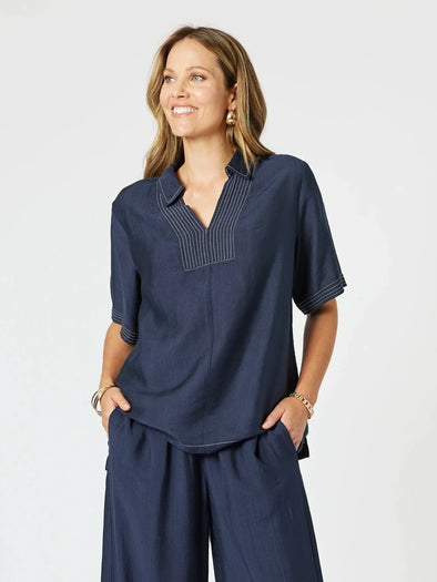 Clarity 'Top Stitch Detail Top' - Navy