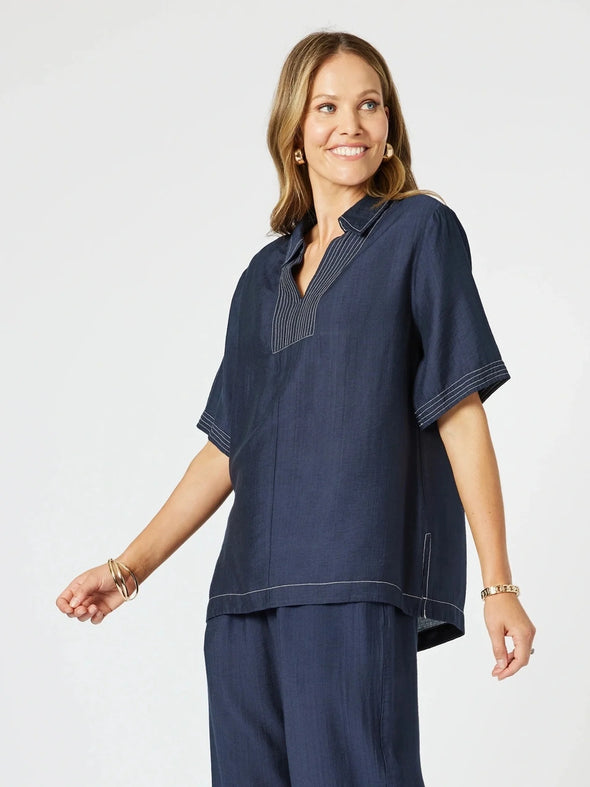 Clarity 'Top Stitch Detail Top' - Navy