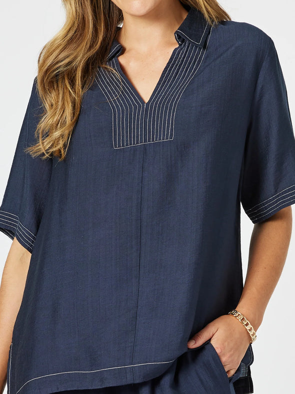 Clarity 'Top Stitch Detail Top' - Navy