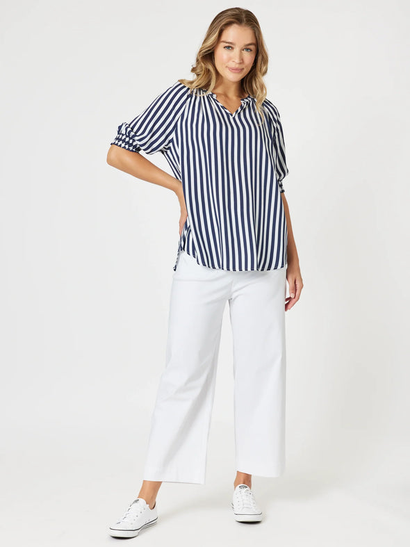 Threadz 'Harlequin Stripe Top' - Navy White Stripe