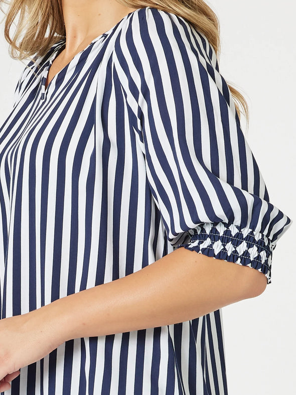 Threadz 'Harlequin Stripe Top' - Navy White Stripe