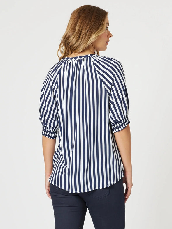 Threadz 'Harlequin Stripe Top' - Navy White Stripe