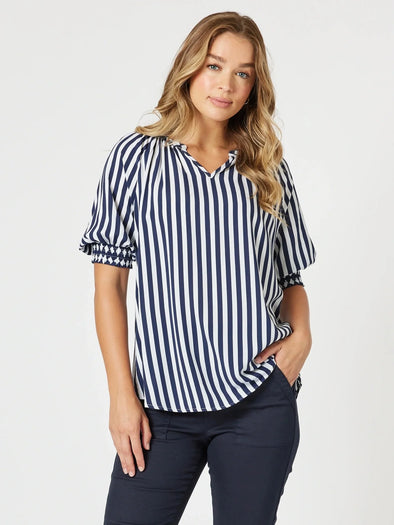 Threadz 'Harlequin Stripe Top' - Navy White Stripe
