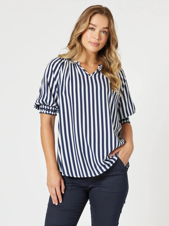 Threadz 'Harlequin Stripe Top' - Navy White Stripe