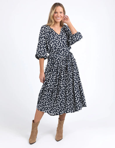 ELM 'Gemma Geo Dress' - Navy Geo Print